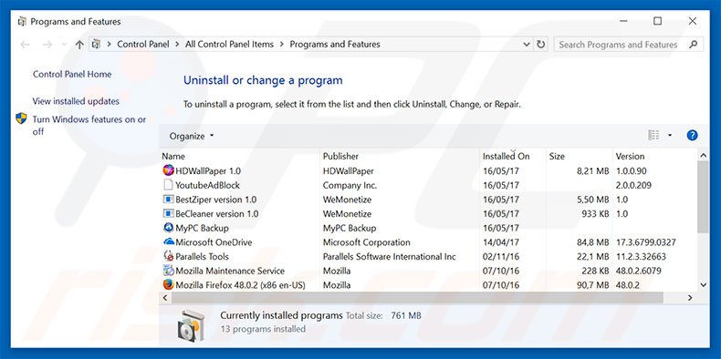 Désinstallation du logiciel de publicité Windows Defender Alert via le Panneau de Configuration