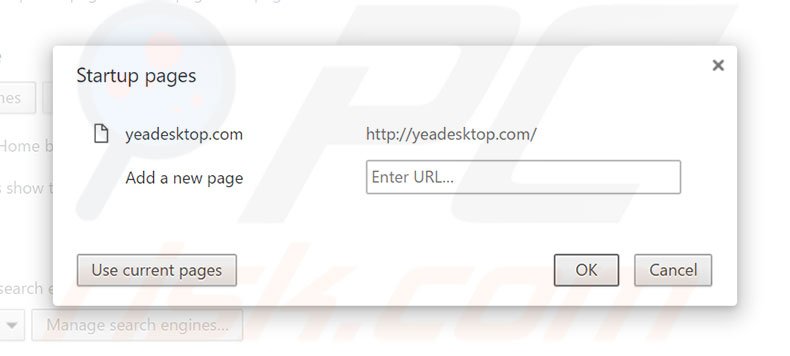 Suppression de la page d'accueil d'yeadesktop.com dans Google Chrome 