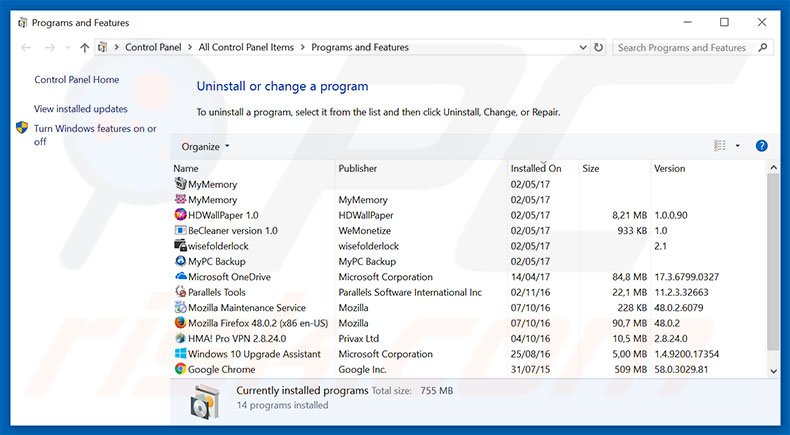 Désinstallation du pirate de navigateur yeadesktop.com via le Panneau de Configuration