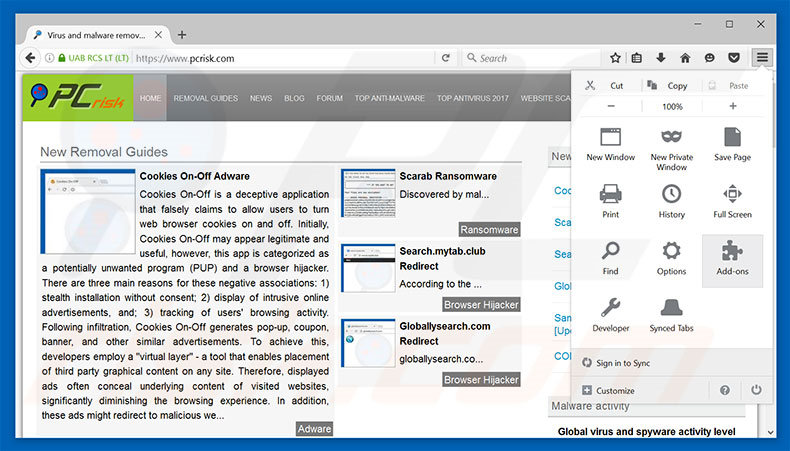 Suppression des publicités ad.dumedia.ru dans Mozilla Firefox étape 1
