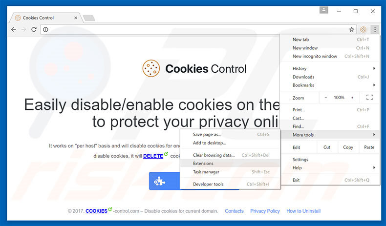 Suppression des publicités Cookies Control  dans Google Chrome étape 1