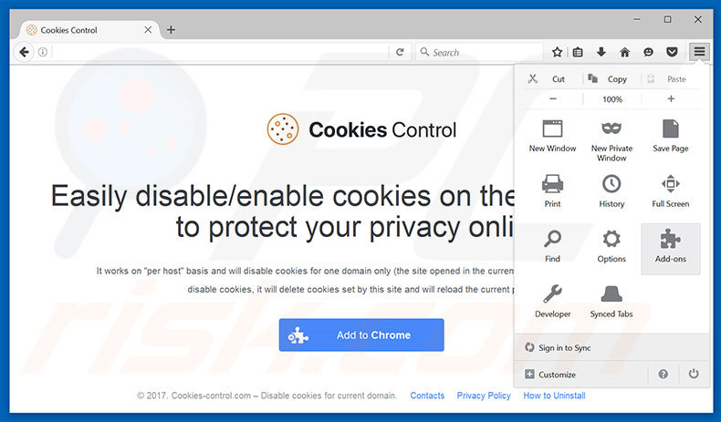 Suppression des publicités Cookies Control dans Mozilla Firefox étape 1