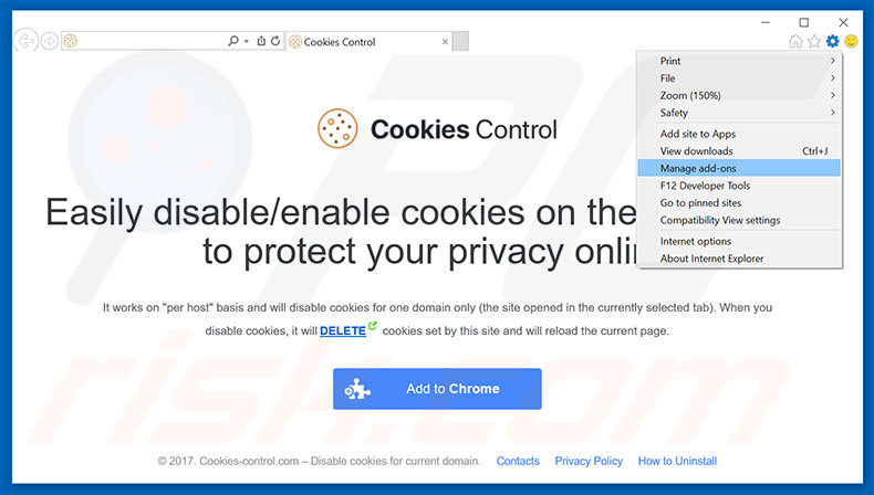 Suppression des publicités Cookies Control dans Internet Explorer étape 1