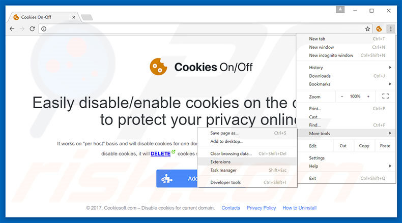 Suppression des publicités Cookies On-Off  dans Google Chrome étape 1