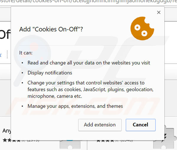 Permission du logiciel de publicité Cookies On-Off 