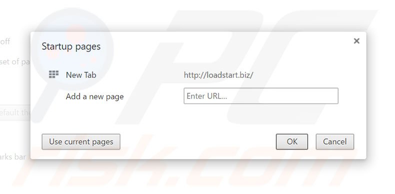 Suppression de la page d'accueil de loadstart.biz dans Google Chrome 