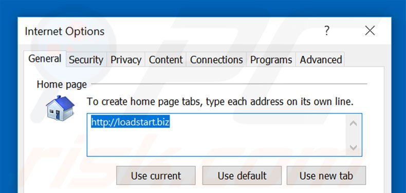 Suppression de la page d'accueil de loadstart.biz dans Internet Explorer 