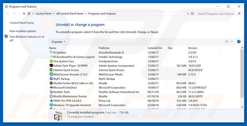 Désinstallation du pirate de navigateur loadstart.biz via le Panneau de Configuration