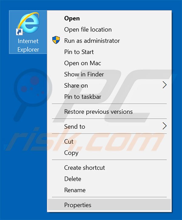 Suppression du raccourci cible de lovesearchweb.com dans Internet Explorer étape 1