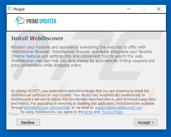 Configurations de l'installateur de Prime Updater 