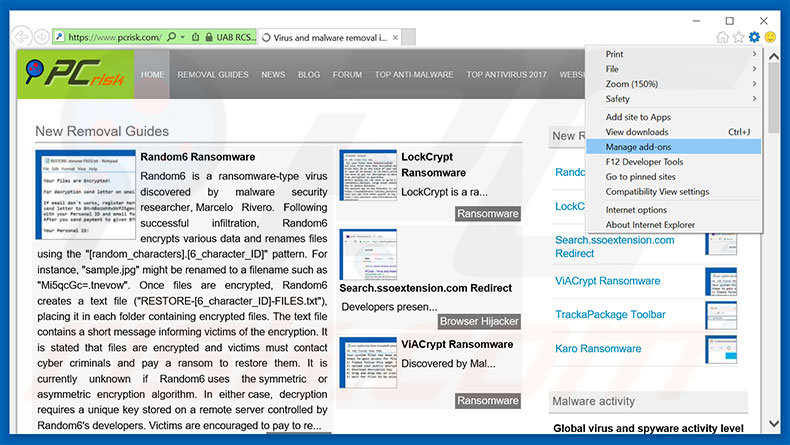 Suppression des publicités de Rançongiciel Attack Warning Alert dans Internet Explorer étape 1