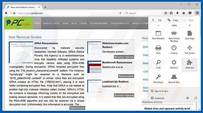 Suppression des publicités Error Virus - Trojan Backdoor Hijack dans Mozilla Firefox étape 1