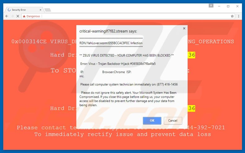 Logiciel de publicité Error Virus - Trojan Backdoor Hijack 