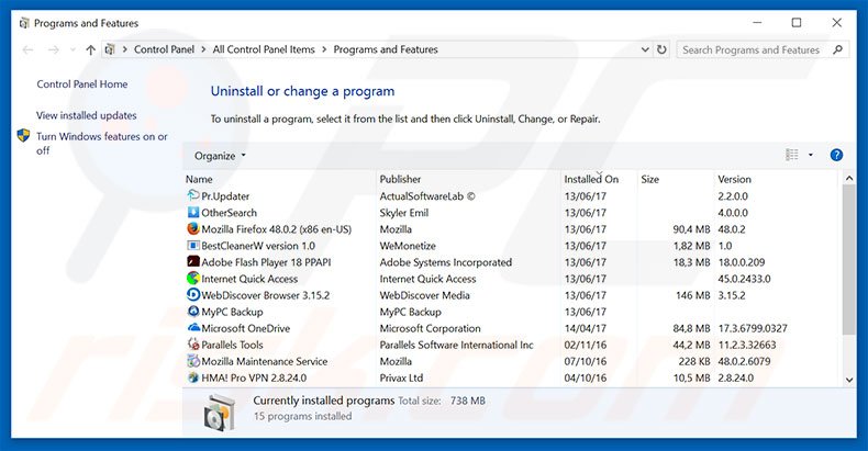 Désinstallation du logiciel de publicité Error Virus - Trojan Backdoor Hijack via le Panneau de Configuration