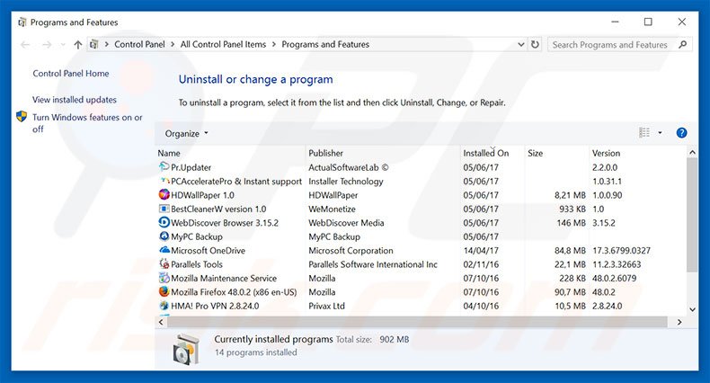 Désinstallation du logiciel de publicité Internet Service Provider - Unknown Security Breach via le Panneau de Configuration