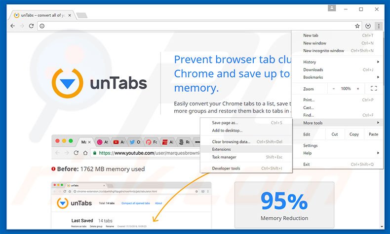 Suppression des publicités unTabs  dans Google Chrome étape 1