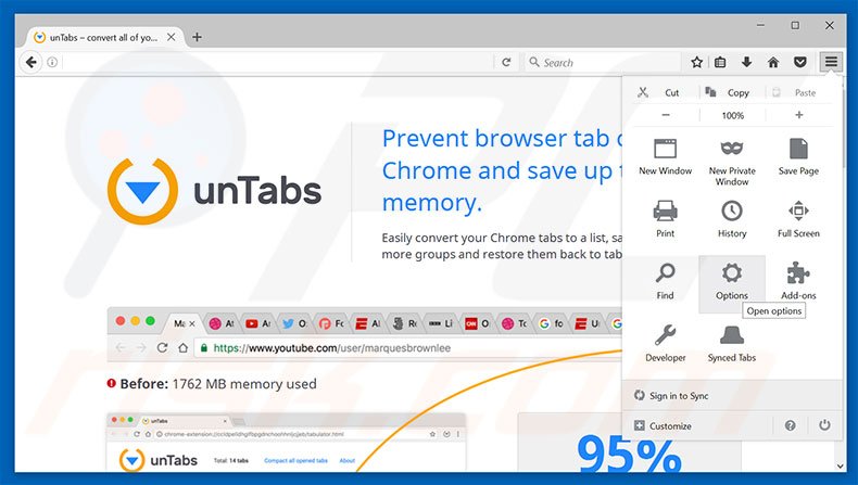 Suppression des publicités unTabs dans Mozilla Firefox étape 1