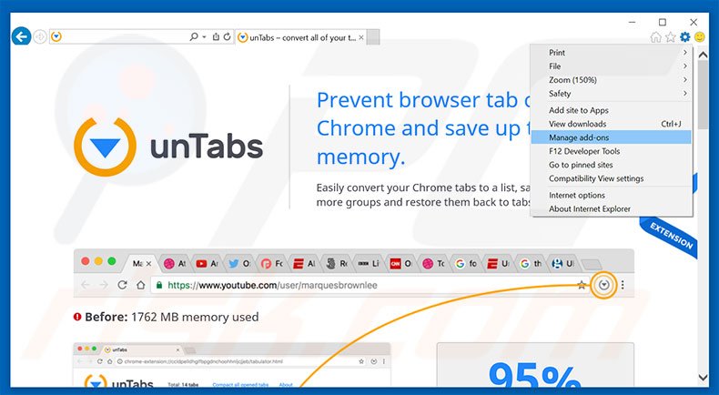 Suppression des publicités unTabs ads dans Internet Explorer étape 1