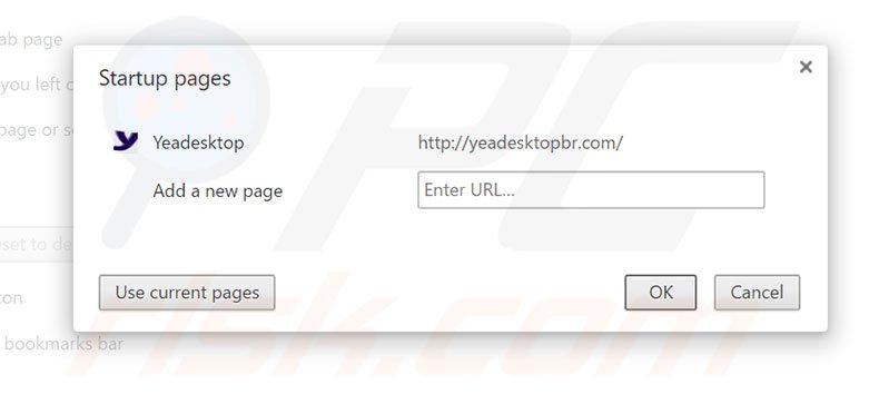 Suppression de la page d'accueil d'yeadesktopbr.com dans Google Chrome 