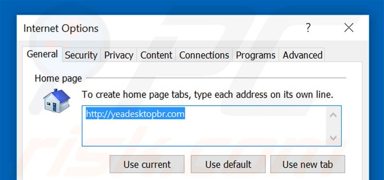 Suppression de la page d'accueil d'yeadesktopbr.com dans Internet Explorer