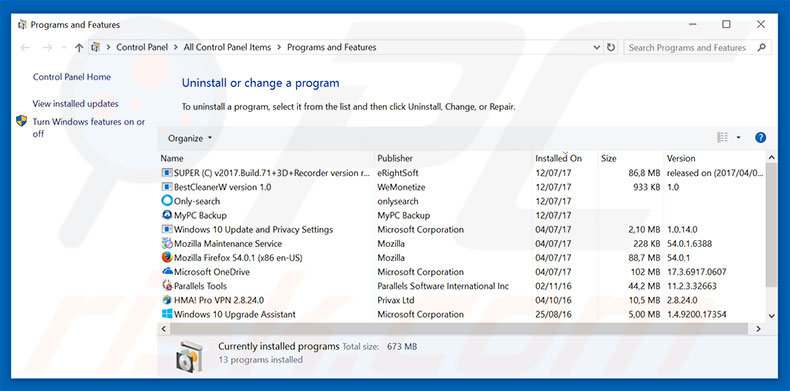 Désinstallation du logiciel de publicité adsbtrack.com via le Panneau de Configuration