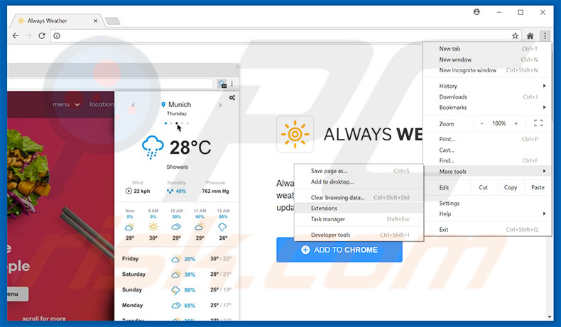 Suppression des publicités Always Weather dans Google Chrome étape 1