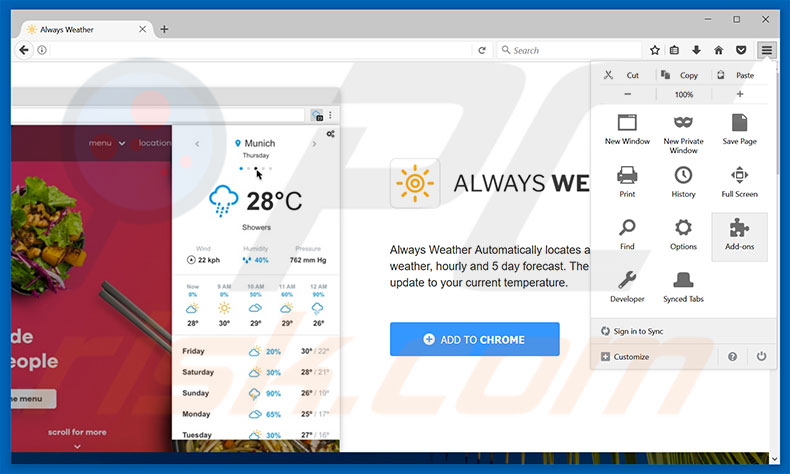 Suppression des publicités Always Weather dans Mozilla Firefox étape 1