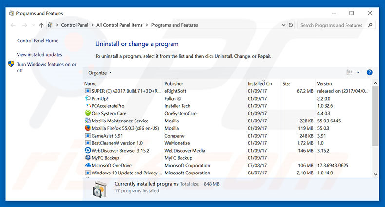 Désinstallation du logiciel de publicité Always Weather via le Panneau de Configuration