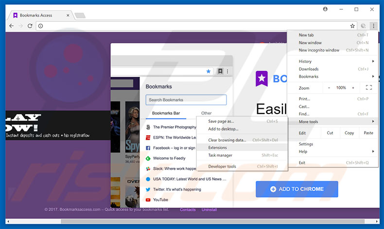 Suppression des publicités Bookmarks Access dans Google Chrome étape 1