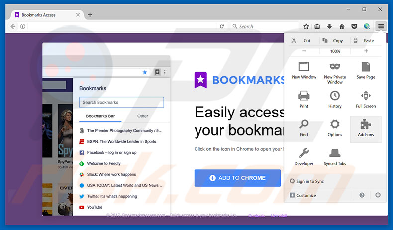 Suppression des publicités Bookmarks Access dans from Mozilla Firefox étape 1