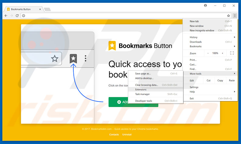 Suppression des publicités Bookmarks Button  dans Google Chrome étape 1