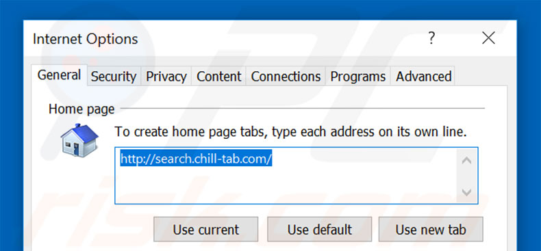 Suppression de la page d'accueil de search.chill-tab.com dans Internet Explorer 