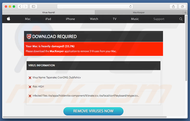 We Have Detected A Trojan Virus publicisant le PPI MacKeeper 