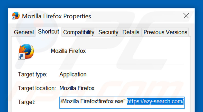 Suppression du raccourci cible d'ezy-search.com dans Mozilla Firefox étape 2