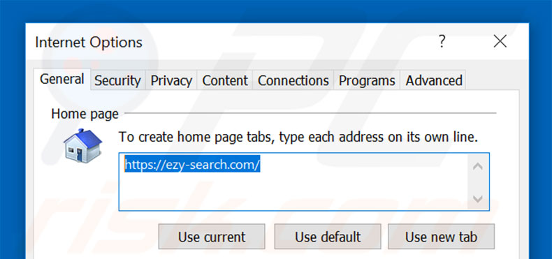 Suppression de la page d'accueil d'ezy-search.com dans Internet Explorer 