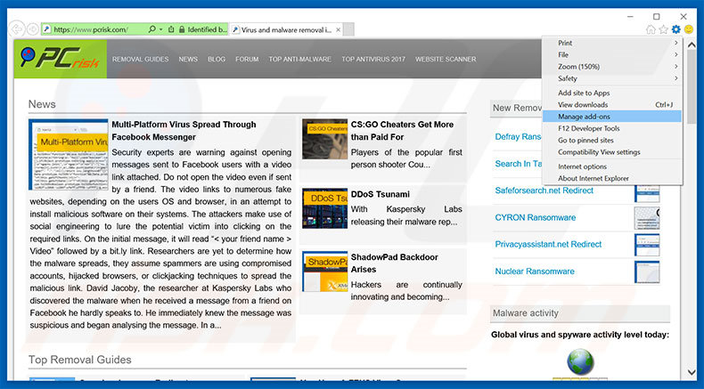 Suppression des publicités Firewall detecting ‘suspicious’ incoming network connections dans Internet Explorer étape 1