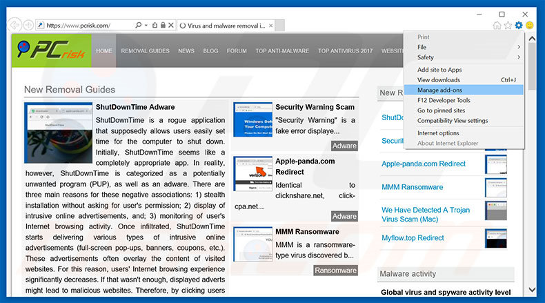 Suppression des publicités VOTRE ORDINATEUR A ÉTÉ BLOCKÉ dans Internet Explorer étape 1