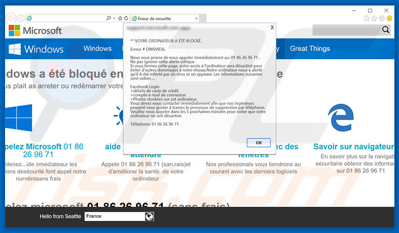 seconde variante de l'arnaque VOTRE ORDINATEUR A ÉTÉ BLOCKÉ