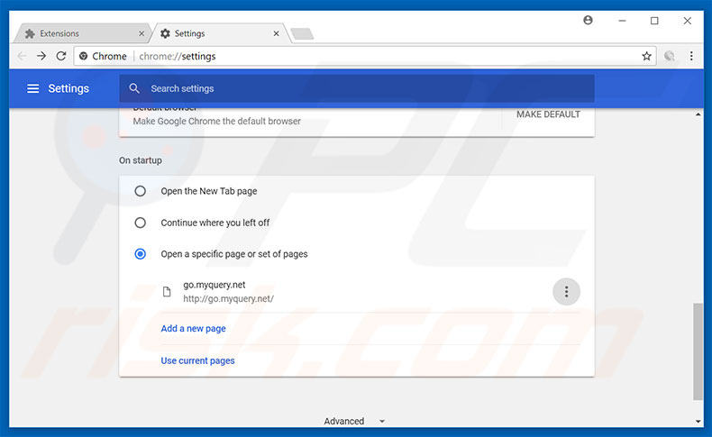 Suppression de la page d'accueil de go.myquery.net dans Google Chrome 
