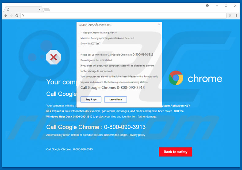 Logiciel de publicité Google Chrome Warning Alert 