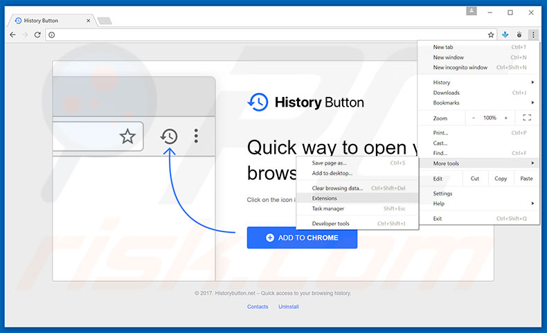 Suppression des publicités History Button  dans Google Chrome étape 1