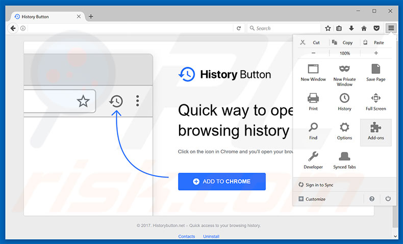 Suppression des publicités History Button dans Mozilla Firefox étape 1