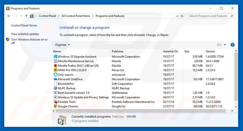 Désinstallation du logiciel de publicité Microsoft System Security Alert via le Panneau de Configuration