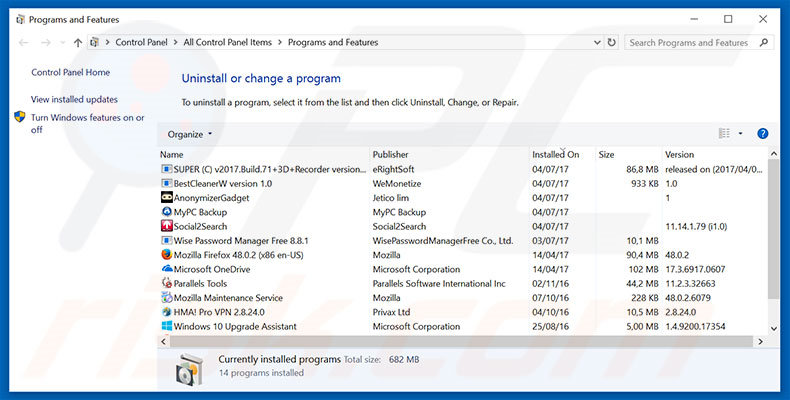 Désinstallation du logiciel de publicité nextlnk.com via le Panneau de Configuration