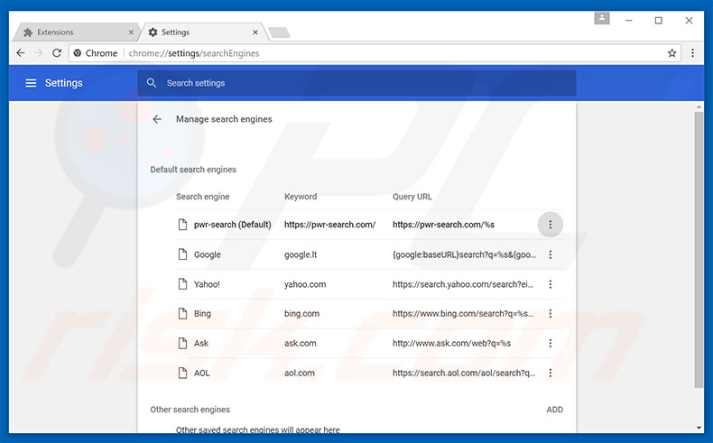 Suppression de la page d'accueil de pwr-search.com dans Google Chrome