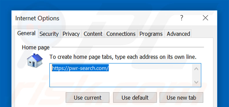 Suppression de la page d'accueil de pwr-search.com dans Internet Explorer