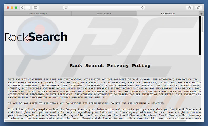 Site web douteux utilisé pour publiciser rack-search.com