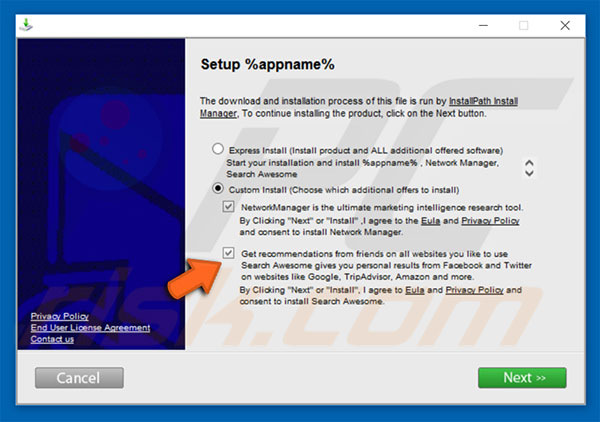 Installateur distribuant Search Awesome adware 