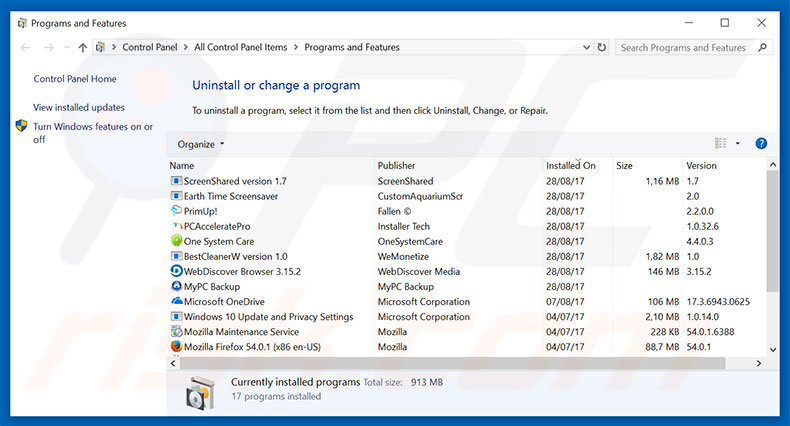 Désinstallation du logiciel de publicité Search In Tabs via le Panneau de Configuration