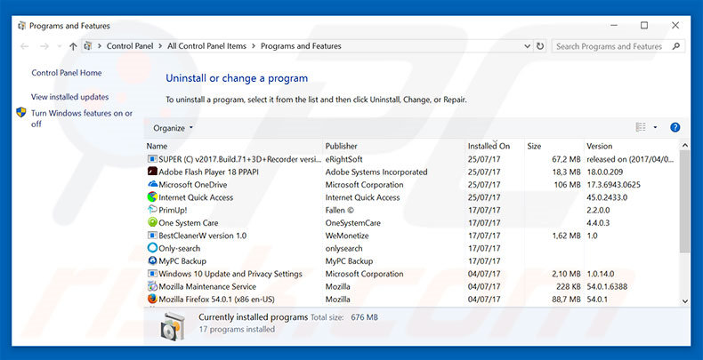 Désinstallation du pirate de navigateur secure-surf.net via le Panneau de Configuration